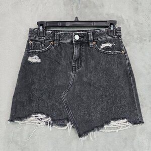 BDG Mini Skirt Womens XS Distressed Acid Wash Black High Rise Asymmetric Grunge